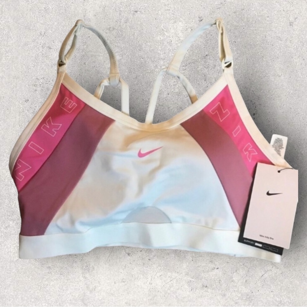 Nike Women’s XL Pink and White Padded Indy Sports Bra with Adjustable Straps